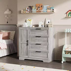 Armario / Ropero de Madera Gris / Roble Natural / Blanco con 4 Cajones y Barra para Colgar, 1 Persona