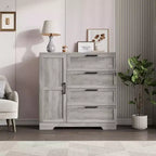 Wood Armoire Wardrobe Closet with 4 Drawers and Door, 43.3 H Bedroom Wardrobe Cabinet with Hanging Rod, Clothing Storage Cabinets