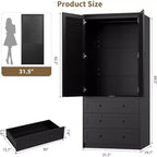 Armario de ratán blanco, 2 puertas con 3 cajones, capacidad para ~20 perchas, montaje para 1 persona