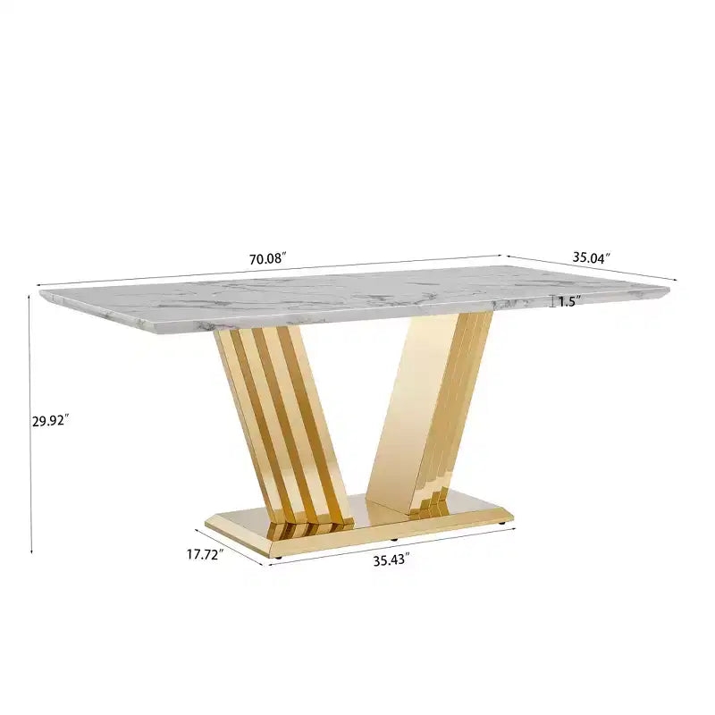 Mesa de comedor rectangular de mármol sintético, moderna, plateada/dorada, de 178 cm, para 6 personas