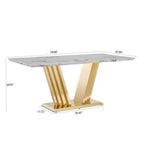 Mesa de comedor rectangular de mármol sintético, moderna, plateada/dorada, de 178 cm, para 6 personas
