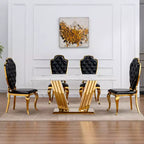 Mesa de comedor rectangular de mármol sintético, moderna, plateada/dorada, de 178 cm, para 6 personas