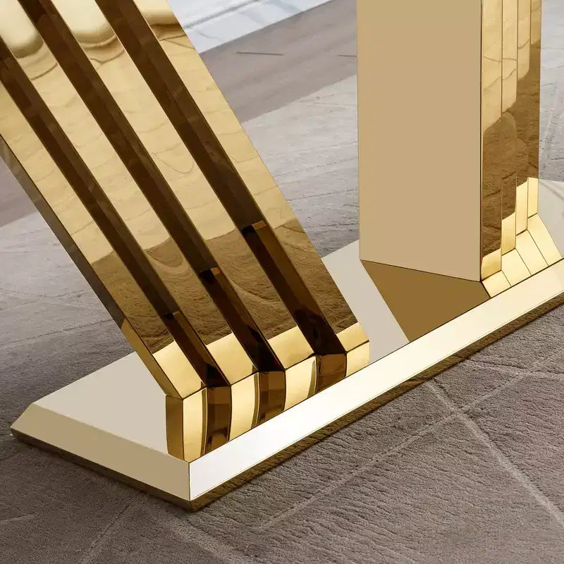 Mesa de comedor rectangular de mármol sintético, moderna, plateada/dorada, de 178 cm, para 6 personas