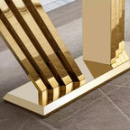 Mesa de comedor rectangular de mármol sintético, moderna, plateada/dorada, de 178 cm, para 6 personas