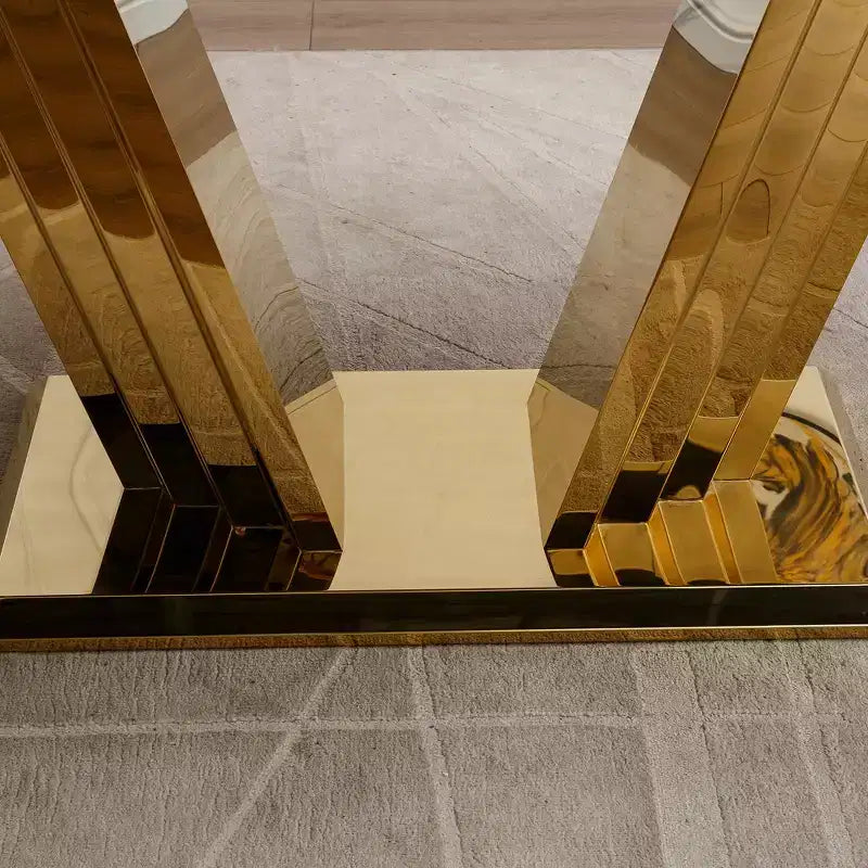 Mesa de comedor rectangular de mármol sintético, moderna, plateada/dorada, de 178 cm, para 6 personas