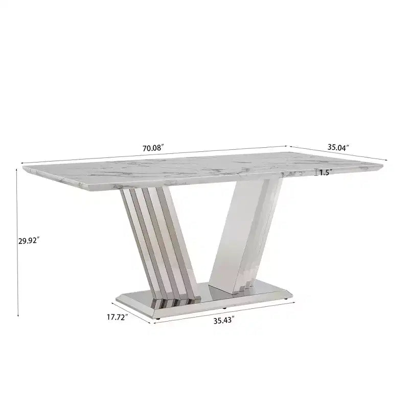 Mesa de comedor rectangular de mármol sintético, moderna, plateada/dorada, de 178 cm, para 6 personas
