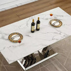Mesa de comedor rectangular de mármol sintético, moderna, plateada/dorada, de 178 cm, para 6 personas