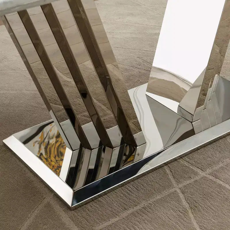 Mesa de comedor rectangular de mármol sintético, moderna, plateada/dorada, de 178 cm, para 6 personas