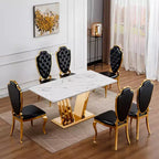 Mesa de comedor rectangular de mármol sintético, moderna, plateada/dorada, de 178 cm, para 6 personas