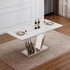 GDFStudio Sabina Modern 70 Faux Marble and Stainless Steel Rectangle Dining Table