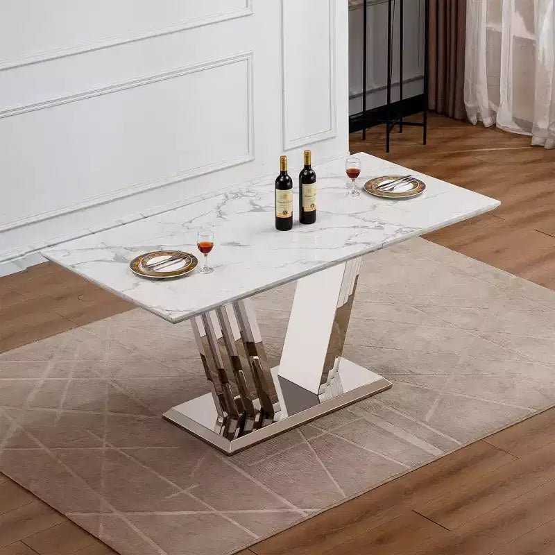 GDFStudio Sabina Modern 70 Faux Marble and Stainless Steel Rectangle Dining Table