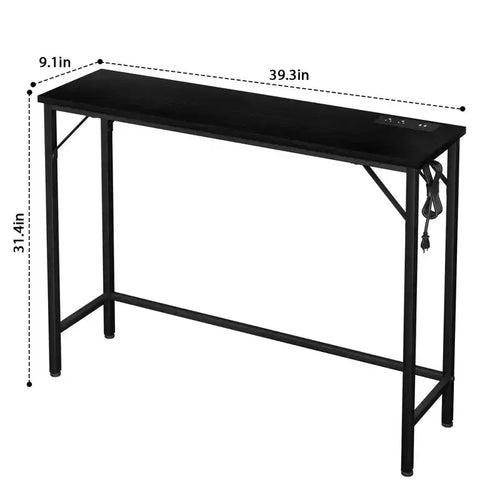 Mesa Consola Estrecha Industrial Negra/Dorada con Tomas de Corriente – Individual