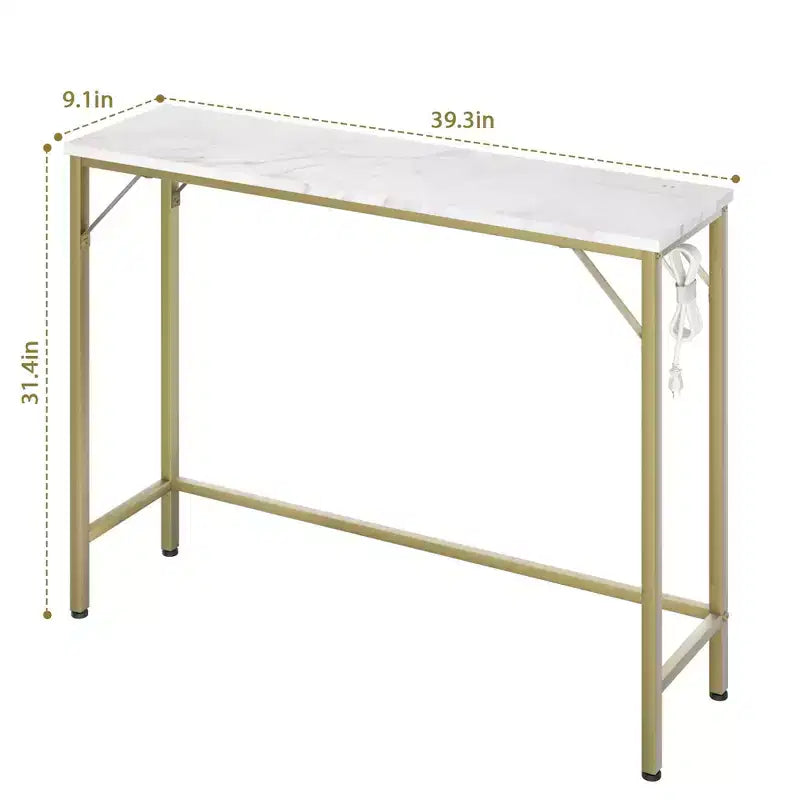 Mesa Consola Estrecha Industrial Negra/Dorada con Tomas de Corriente – Individual