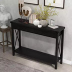 Mesa consola industrial negra con 2 cajones y estante, 109 cm, 1 persona