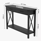 Mesa consola industrial negra con 2 cajones y estante, 109 cm, 1 persona