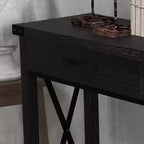Mesa consola industrial negra con 2 cajones y estante, 109 cm, 1 persona