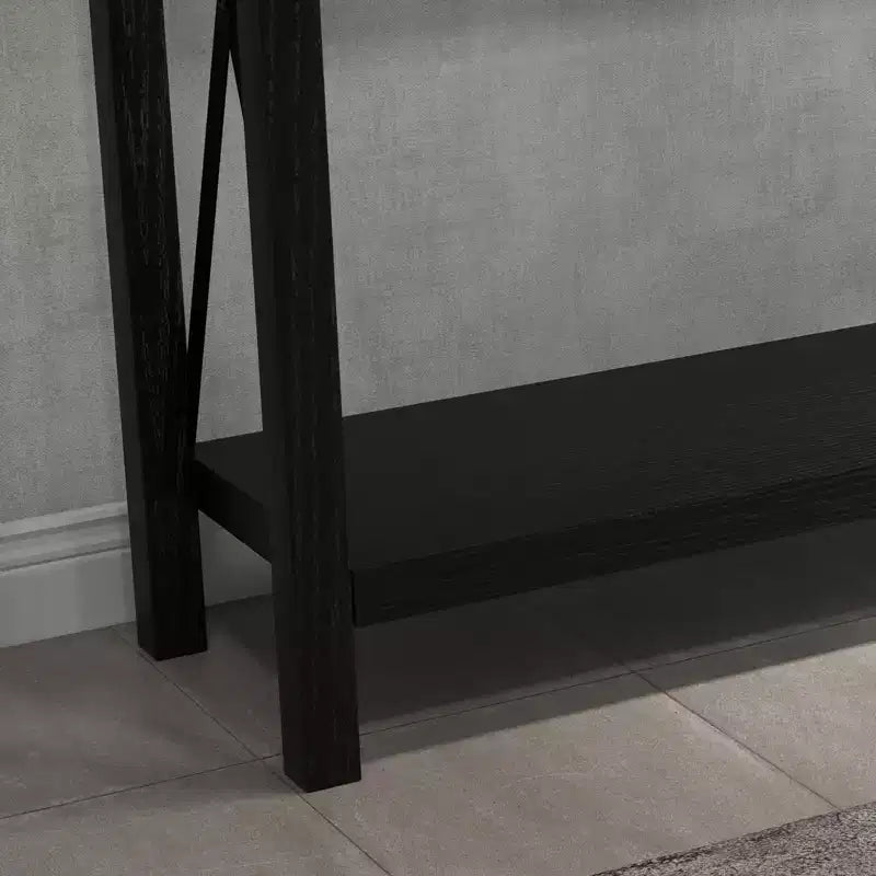 Mesa consola industrial negra con 2 cajones y estante, 109 cm, 1 persona