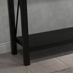 Mesa consola industrial negra con 2 cajones y estante, 109 cm, 1 persona