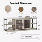 Mueble de TV gris claro estilo rústico para televisores de hasta 75 pulgadas