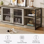 Mueble de TV gris claro estilo rústico para televisores de hasta 75 pulgadas
