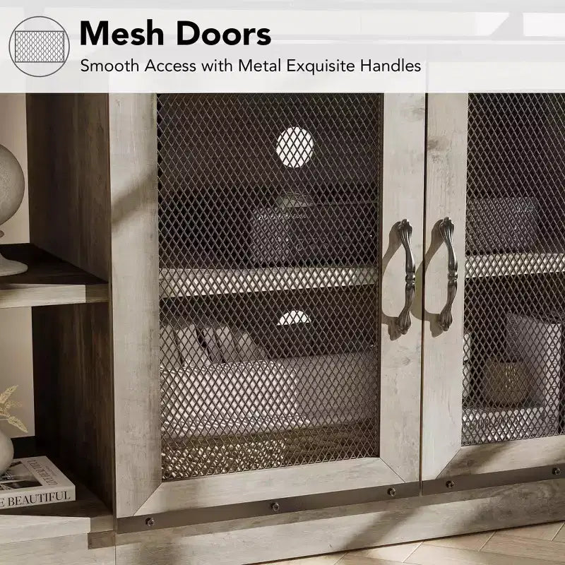 Mueble de TV gris claro estilo rústico para televisores de hasta 75 pulgadas