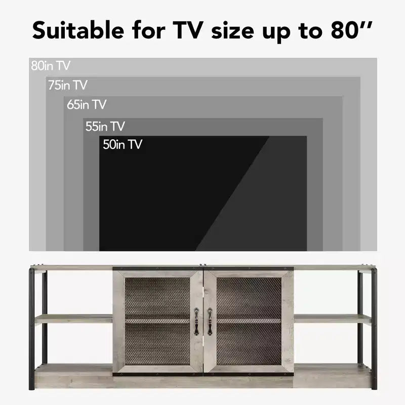 Mueble de TV gris claro estilo rústico para televisores de hasta 75 pulgadas