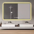 Espejo de pared LED de aluminio negro, 48x32 pulgadas, un solo tocador