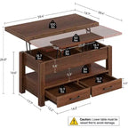 Mesa de centro con tablero elevable y separación en color negro para 2-4 personas