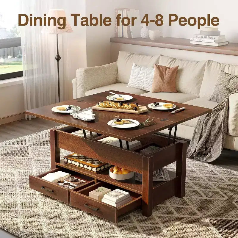Mesa de centro con tablero elevable y separación en color negro para 2-4 personas