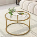Summit Adventure 27 Gold Round Coffee Table - Glass Top & Metal Frame, Modern Space-Saving Design