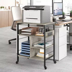 Soporte de impresora rodante de 3 niveles con estantes de almacenamiento – Negro / Gris / Color retro, para 1 persona