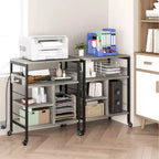 Soporte de impresora rodante de 3 niveles con estantes de almacenamiento – Negro / Gris / Color retro, para 1 persona