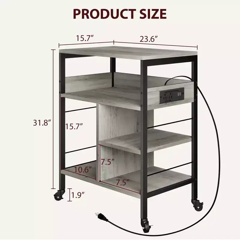 Soporte de impresora rodante de 3 niveles con estantes de almacenamiento – Negro / Gris / Color retro, para 1 persona