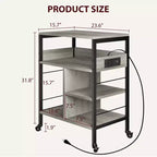 Soporte de impresora rodante de 3 niveles con estantes de almacenamiento – Negro / Gris / Color retro, para 1 persona