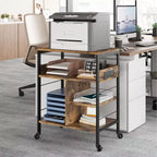 Soporte de impresora rodante de 3 niveles con estantes de almacenamiento – Negro / Gris / Color retro, para 1 persona