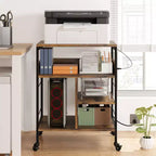 Soporte de impresora rodante de 3 niveles con estantes de almacenamiento – Negro / Gris / Color retro, para 1 persona