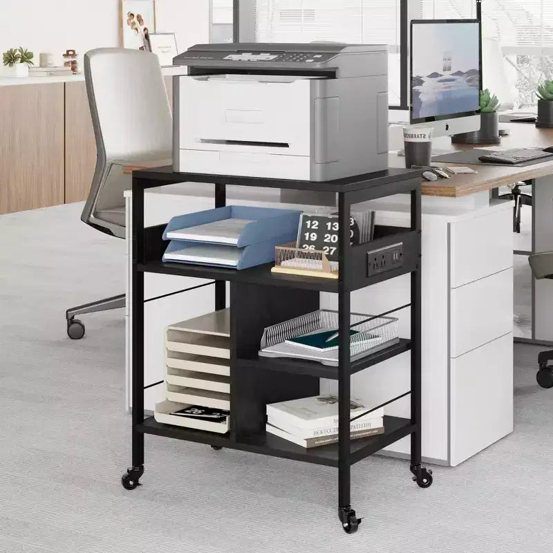Soporte de impresora rodante de 3 niveles con estantes de almacenamiento – Negro / Gris / Color retro, para 1 persona