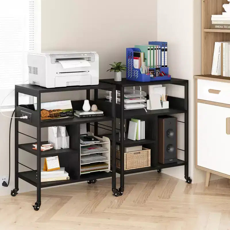 Soporte de impresora rodante de 3 niveles con estantes de almacenamiento – Negro / Gris / Color retro, para 1 persona