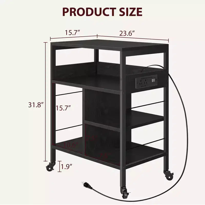 Soporte de impresora rodante de 3 niveles con estantes de almacenamiento – Negro / Gris / Color retro, para 1 persona