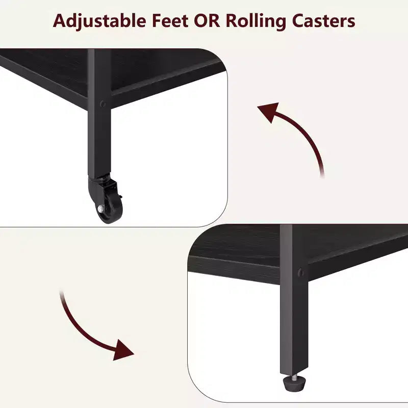 Soporte de impresora rodante de 3 niveles con estantes de almacenamiento – Negro / Gris / Color retro, para 1 persona