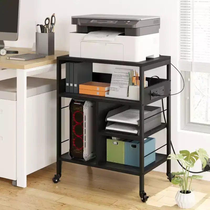 3 Tier Home Printer Stand,Mobile Printer Table with Wheels Printer Shredder Stand with Storage Under Desk Shelf with Storage, for Living Room