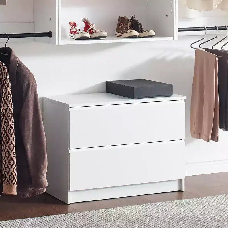 Sistema de clóset modular con doble barra para colgar y 4 estantes, montado en la pared, roble/blanco