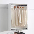 Sistema de clóset modular con doble barra para colgar y 4 estantes, montado en la pared, roble/blanco