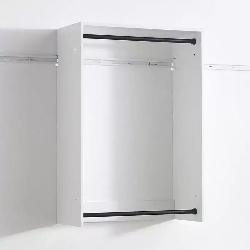 Sistema de clóset modular con doble barra para colgar y 4 estantes, montado en la pared, roble/blanco