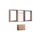 Sistema de clóset modular con doble barra para colgar y 4 estantes, montado en la pared, roble/blanco