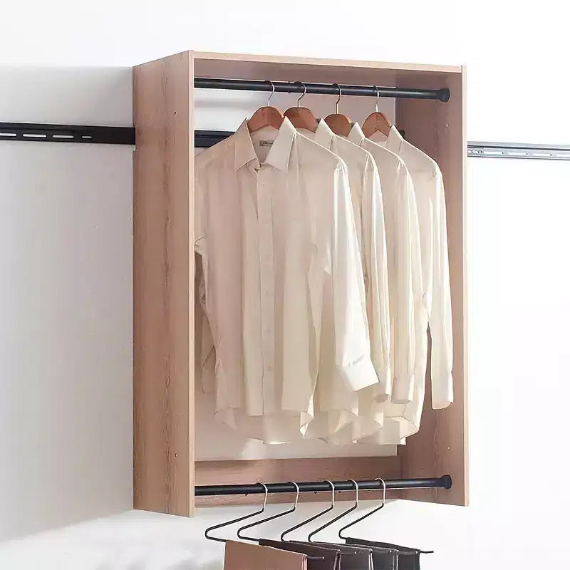 Sistema de clóset modular con doble barra para colgar y 4 estantes, montado en la pared, roble/blanco