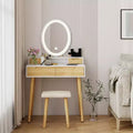 Natural Wood Makeup Vanity Desk Set with Adjustable Height & LED Mirror - 3-Tone Lighting