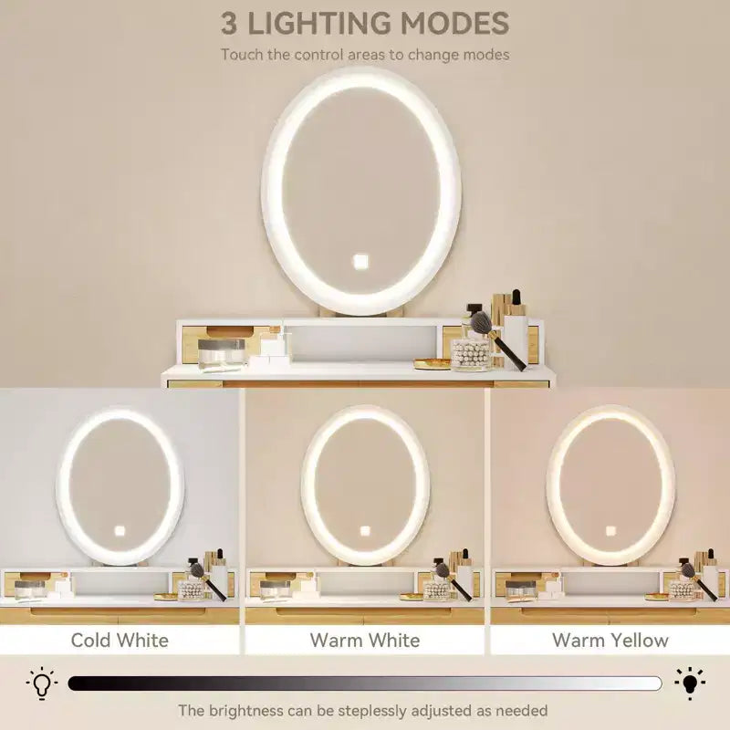 Tocador con espejo LED blanco, 1 persona, altura regulable