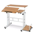 Adjustable Height Wood Computer Desk with Wheels - Foldable, Mobile, Standing Desk for Bedroom or Bedside, Single User Small Table
