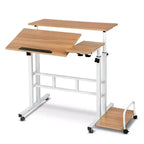 Adjustable Height Wood Computer Desk with Wheels - Foldable, Mobile, Standing Desk for Bedroom or Bedside, Single User Small Table